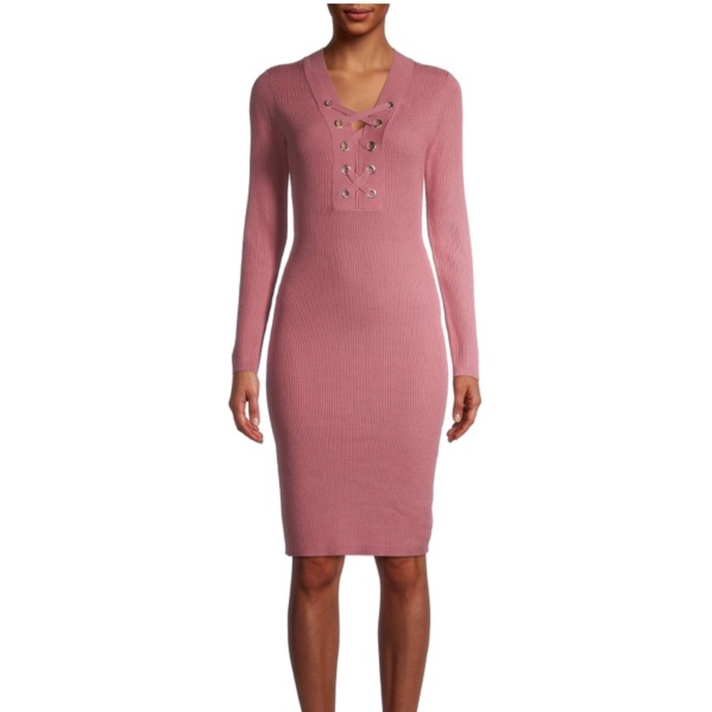 Grommet lace up sweater dress